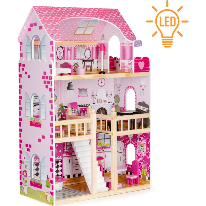 Ecotoys Wooden dollhouse with  furniture ECOTOYS