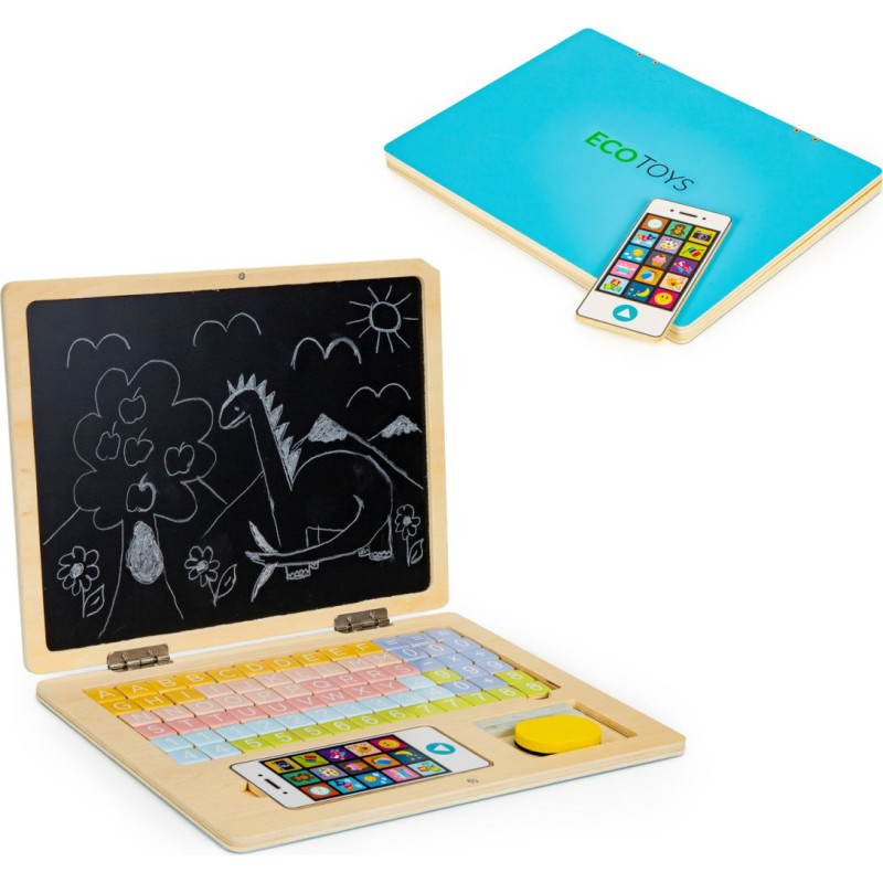 Ecotoys Wooden Magnetic educational blackboard laptop with phone and letters ECOTOYS
