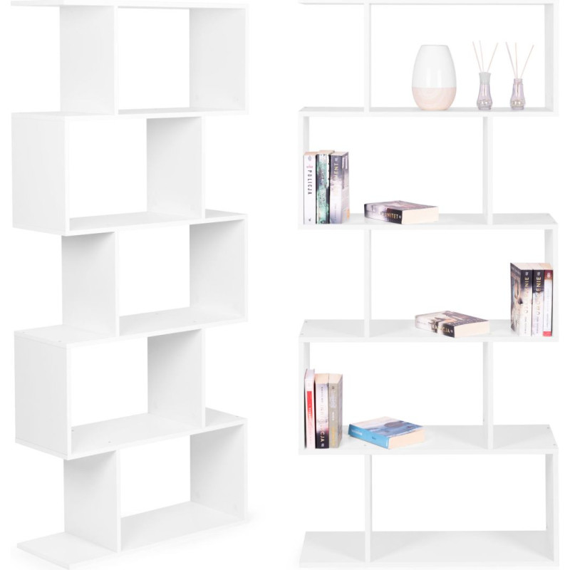 Modernhome Modern checkered shelf for the living room with 5 shelves for books white