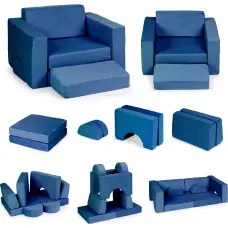 Ecotoys Modular Armchair for Children DIY 8 Soft Cushions Foldable - Blue ECOTOYS
