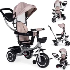 Ecotoys 2-in-1 tricycle stroller, swivel seat, foldable canopy, beige, ECOTOYS