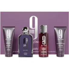 Afnan 9PM Pour Femme D&aacute;rkov&aacute; sada EDP 100 ml, sprchov&yacute; gel 100 ml, tělov&yacute; z&aacute;voj 150 ml a tělov&eacute; ml&eacute;ko 100 ml