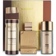 Al Haramain Amber Oud Gold Edition Extreme D&aacute;rkov&aacute; sada Extrait de Parfum 75 ml, extrait de parfum 30 ml a tělov&yacute; z&aacute;voj 250 ml