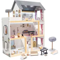 MDF koka leļļu namiņš + mēbeles 78cm melna LED