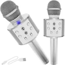 Bērnu karaoke mikrofons ar skaļruni, sudrabs