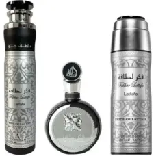Lattafa Perfumes Fakhar Lattafa Black D&aacute;rkov&aacute; sada EDP 100 ml, deospray 200 ml a bytov&aacute; vůně 300 ml