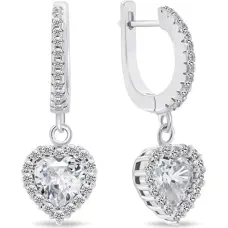 Dangling silver earrings with heart zircons EA734W