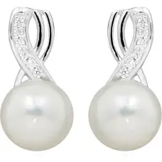 Delicate earrings with pearl and zircons SC398
