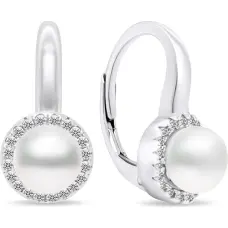 Elegant silver earrings with pearls and zircons EA419W