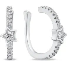 Playful silver earrings Star with zircons EA783W