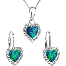 Heart jewelry set with Preciosa crystals 39161.1 & green s.opal (earrings, chain, pendant)