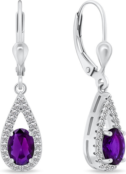 Impressive silver earrings with purple zircons