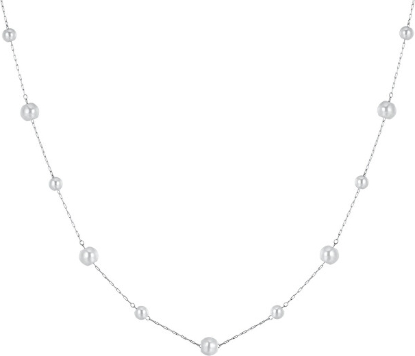 Long steel necklace with synthetic pearls