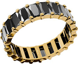 Gold-plated ring with black cubic zirconias