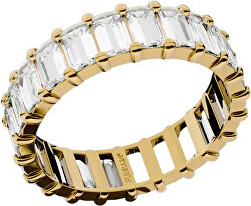 Gold-plated ring with clear cubic zirconias
