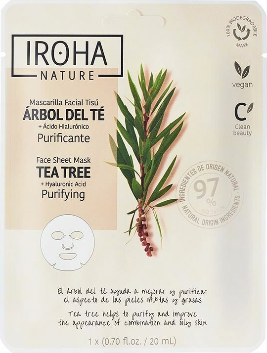 Attīroša maska Iroha Nature Hialuronskābe, tējas