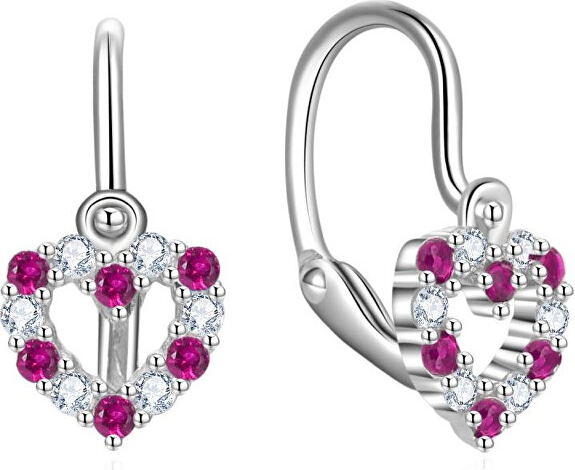 Silver children`s earrings Heart with zircons